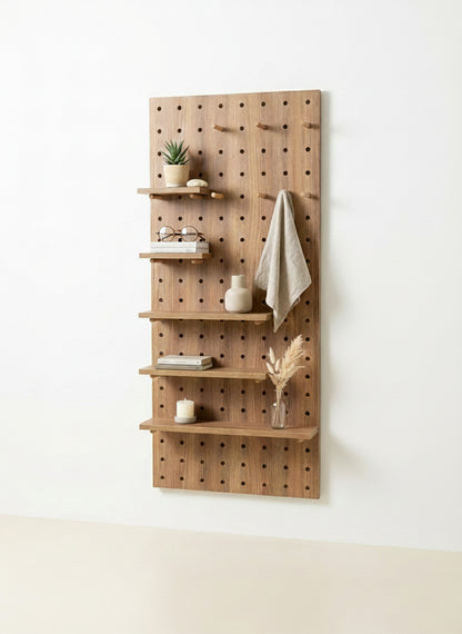 Premium Boy Ahşap Modüler Pegboard Duvar Rafı Sistemi