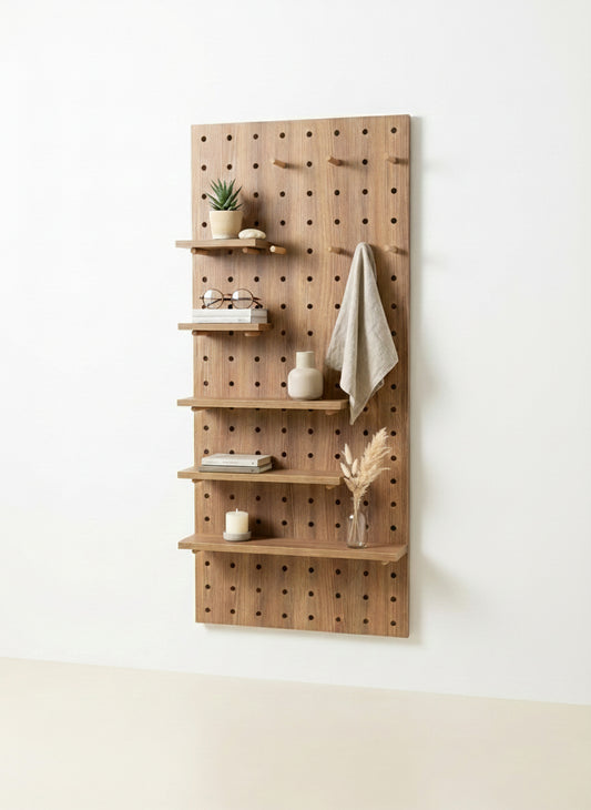 Premium Boy Ahşap Modüler Pegboard Duvar Rafı Sistemi