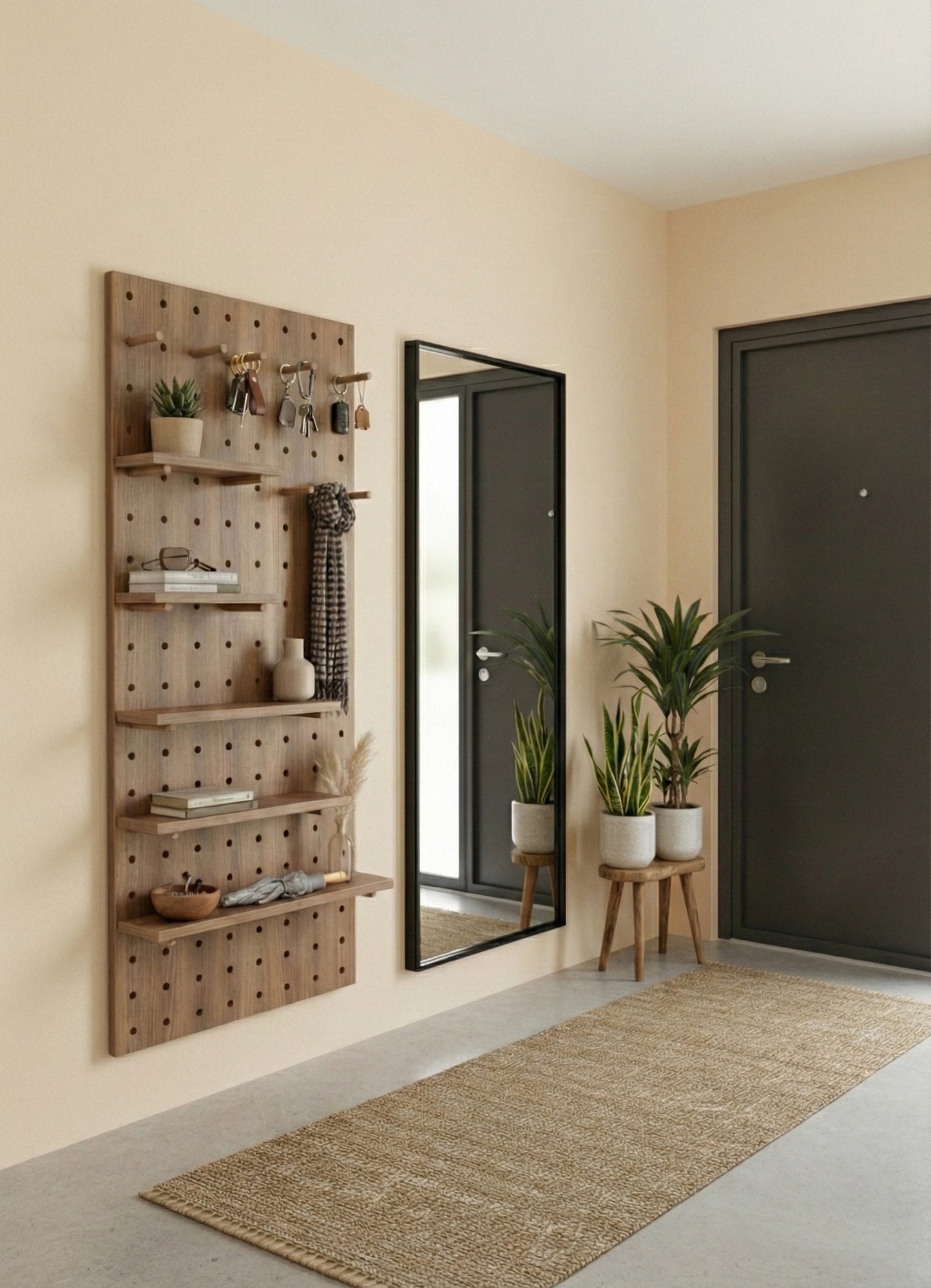 Premium Boy Ahşap Modüler Pegboard Duvar Rafı Sistemi