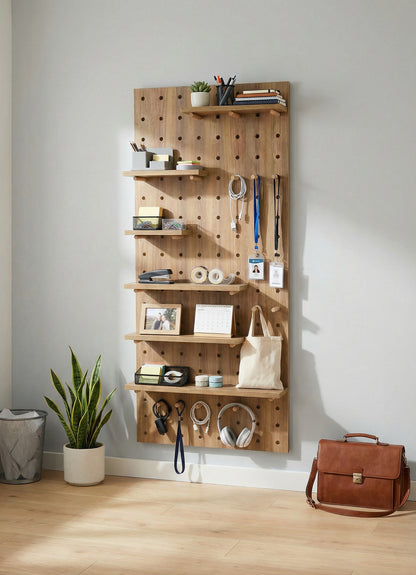 Premium Boy Ahşap Modüler Pegboard Duvar Rafı Sistemi