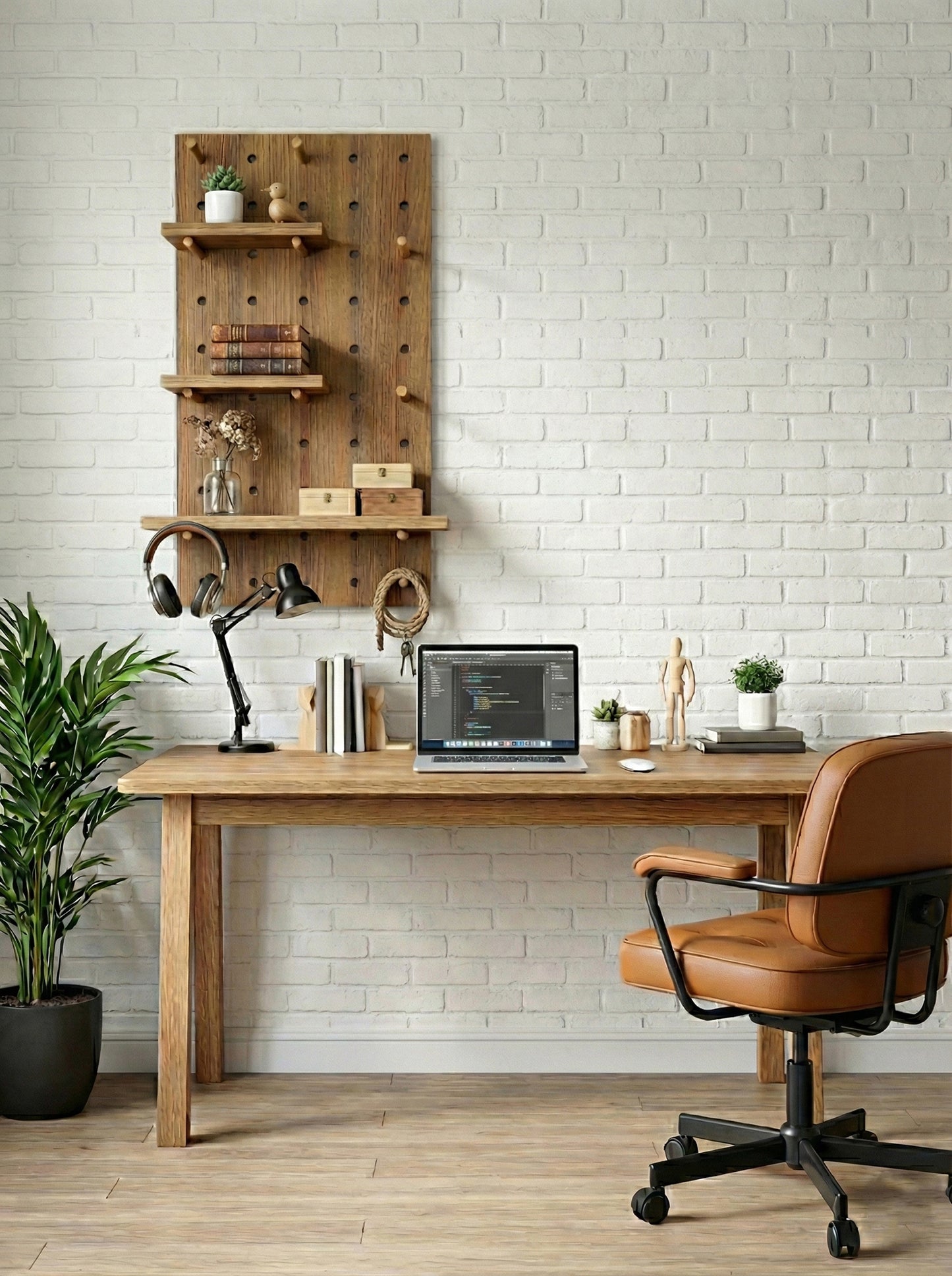 Ahşap Modüler Pegboard Duvar Raf Sistemi