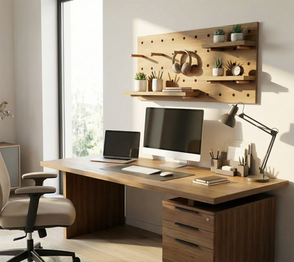 Ahşap Modüler Pegboard Duvar Raf Sistemi