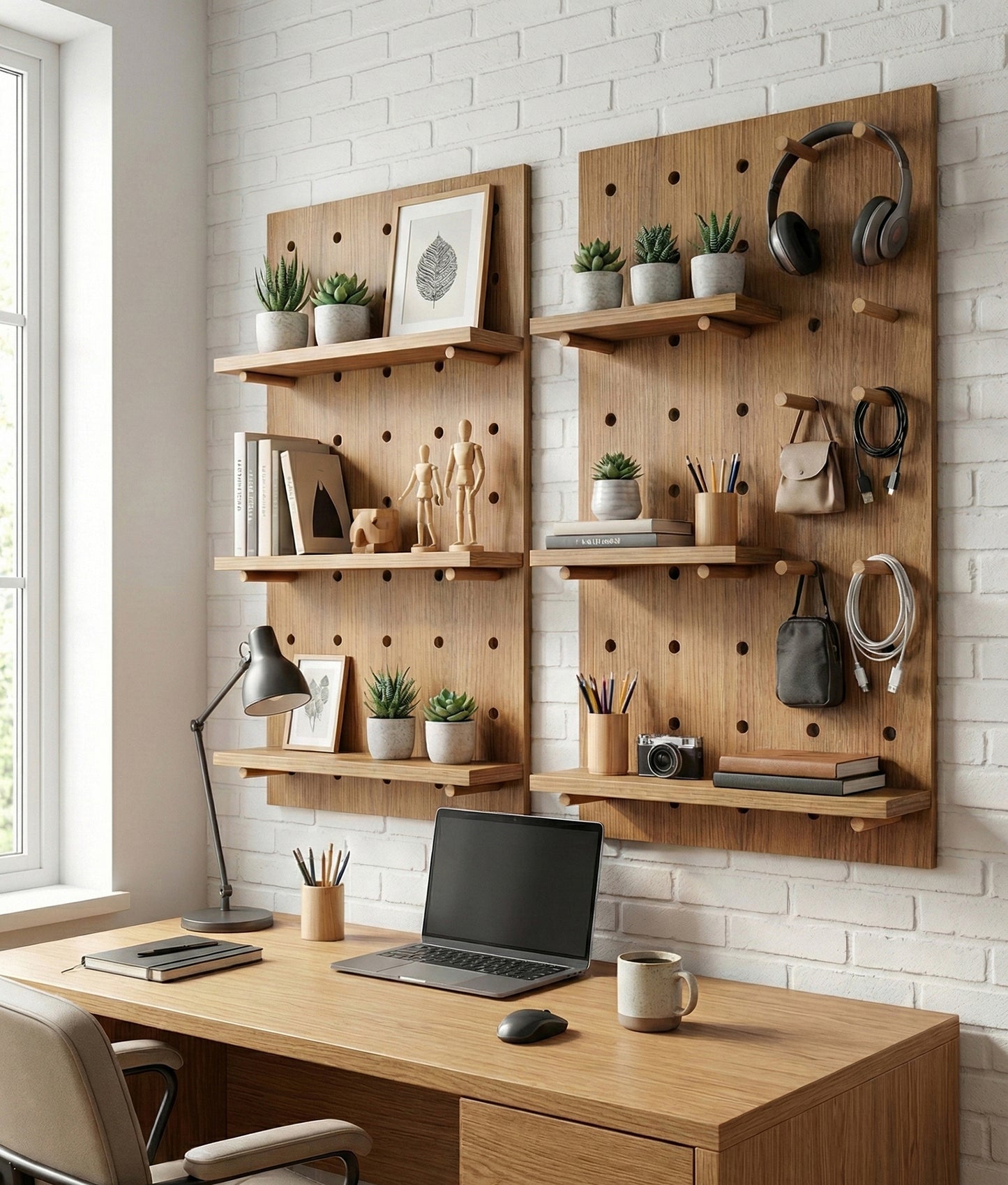 Ahşap Modüler Pegboard Duvar Raf Sistemi