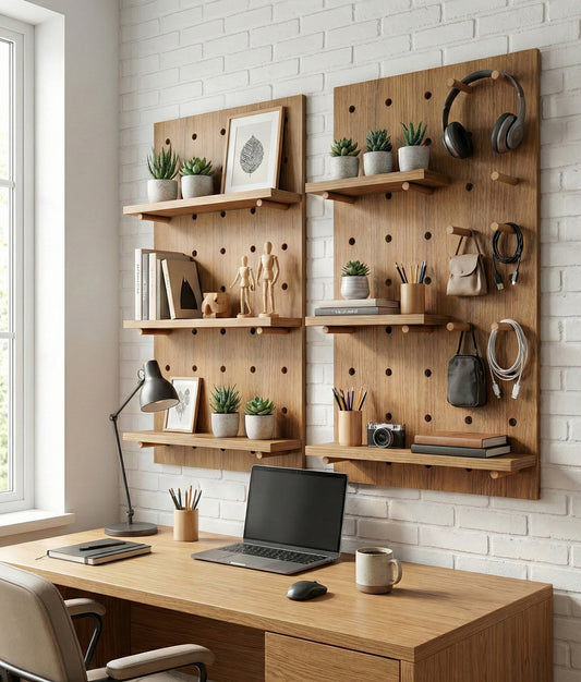 Ahşap Modüler Pegboard Duvar Raf Sistemi